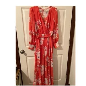 Pink lily maxi dress size medium flower pattern